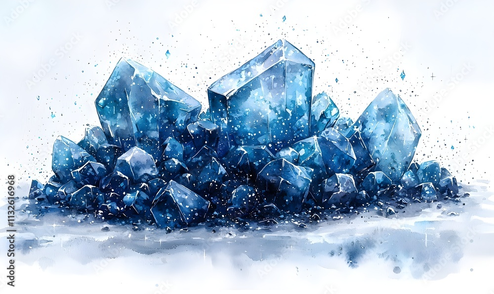 Obraz premium A cartoon illustration shows sparkling snow and crystals under magical starry lights