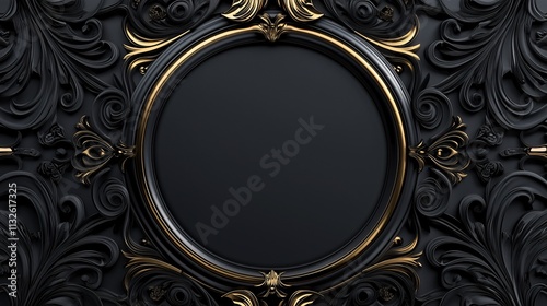 Elegant luxury black and gold abstract frame background for text or logo. Generative AI photo