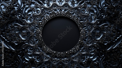 Elegant luxury black and silver abstract frame background for text or logo. Generative AI photo