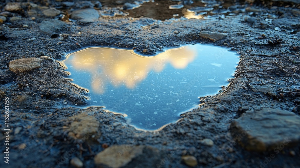 Fototapeta premium Heart-shaped puddle reflecting nature