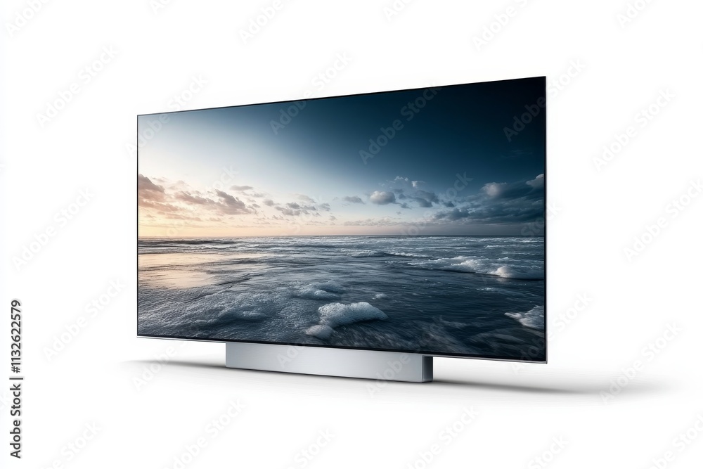 Fototapeta premium Futuristic Ultra-Wide QLED TV with Cinematic 21:9 Aspect Ratio and Premium Design on White Background - Photorealistic Home Theater Style