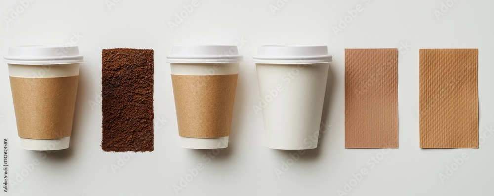 Naklejka premium Coffee Cups Ground Coffee Brown Swatches Flat Lay