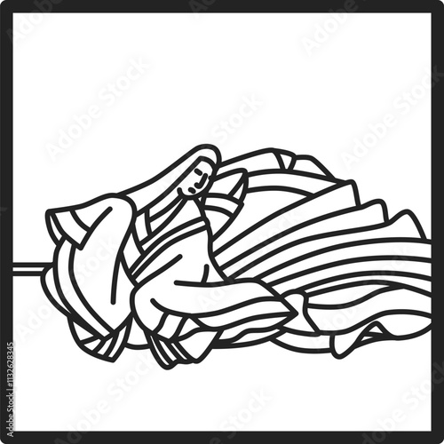 線画正方形シンプル百人一首　紫式部