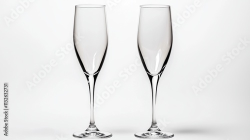 Two elegant champagne glasses on white background . New Year and Christmas concept . photo