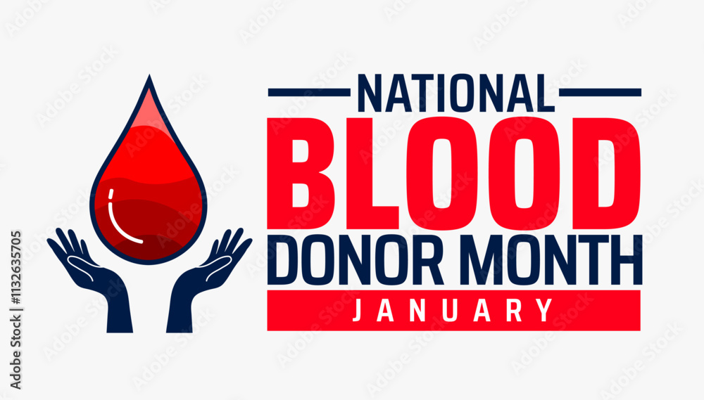 Obraz premium National Blood Donor Month background, banner or poster design template. observed every year in January. Holiday concept. Use to any Template, card, poster, placard, template.
