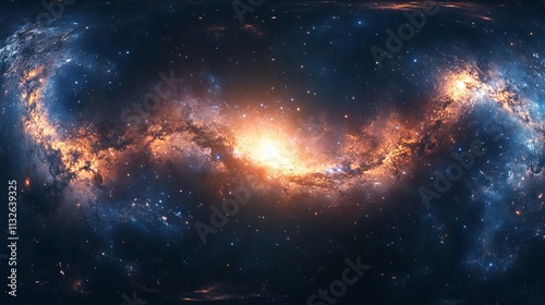 Obraz na płótnie 360-degree space nebula panorama in equirectangular projection - hdri spherical environment map featuring vibrant nebulae, stars, and deep space details for cosmic 3d backgrounds w salonie