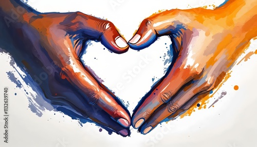 Celebrating Unity Through Art Hands Forming a Heart Shape Abstract Background Colorful Impressionistic Style Symbol of Love and Connection