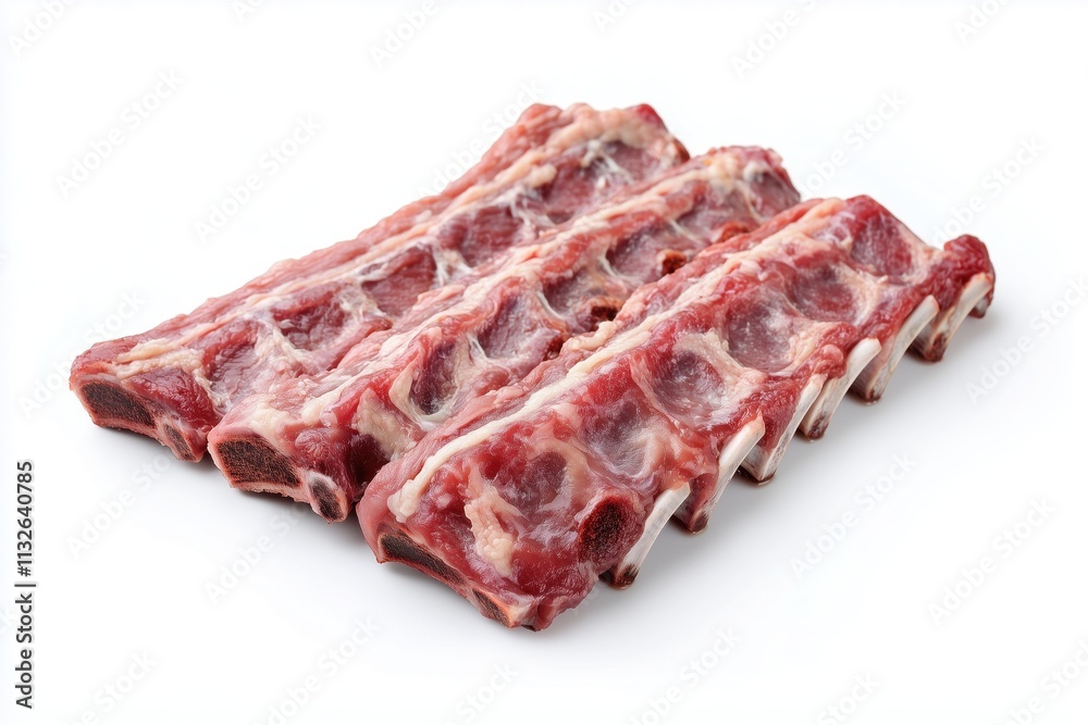 Fototapeta premium raw ribs lie on a black background and soy sauce is poured on top of them