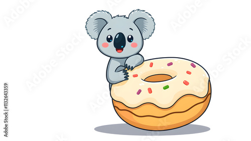 Cute Koala On Doughnut Cartoon Vector Icon Illustration. Animal Food Icon Concept Isolated Premium Vector. Generative AI photo