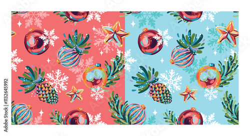 Seamless New Year's pattern, painted festive attributes with snowflakes.