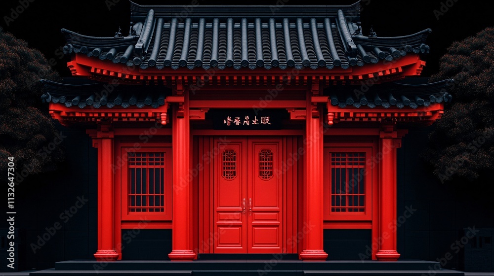 Fototapeta premium Surreal Chinese Architecture with Etched Design Elements