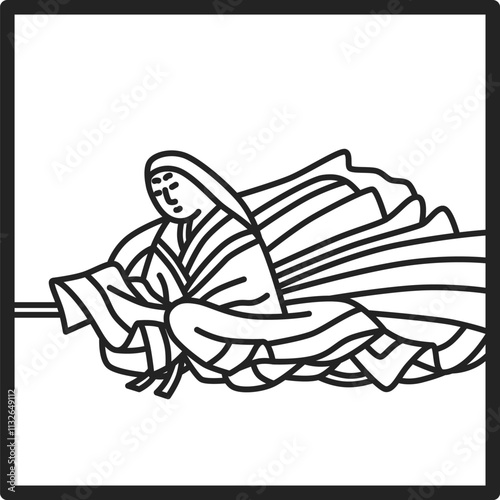 線画正方形シンプル百人一首　赤染衛門