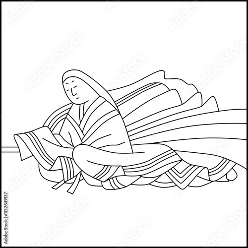 線画正方形百人一首　赤染衛門