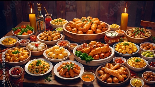 A table full of traditional New Year foods from around the world photo