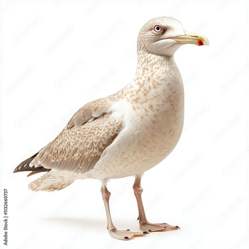 Obraz premium Seagull isolated on a white background, ideal for wildlife, ornithology, and nature design concepts.