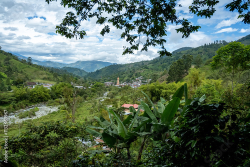 Aerial View Of Pijao Surrounded By Lush Green Landscape, Quindio, Colombia