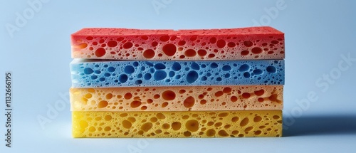 Stacked Colorful Sponges Displaying Porous Texture photo