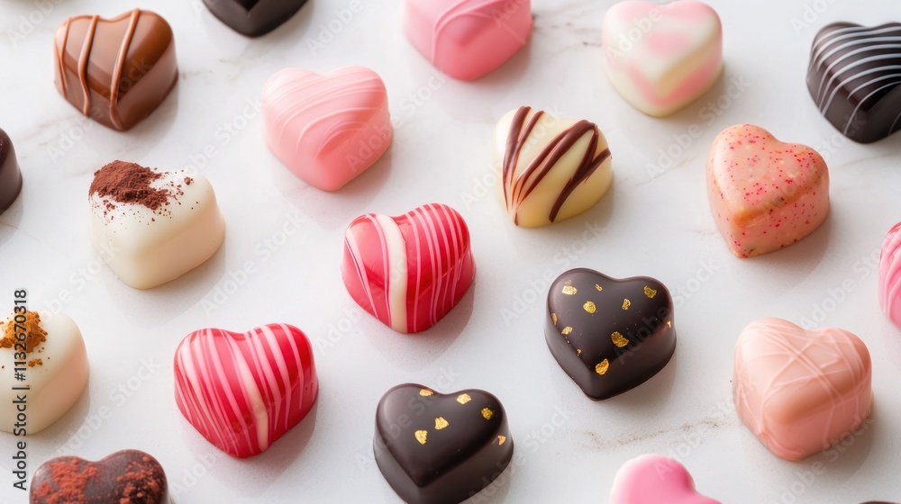 Obraz premium Food photography elegant heart-shaped chocolates for sweet valentine's treats