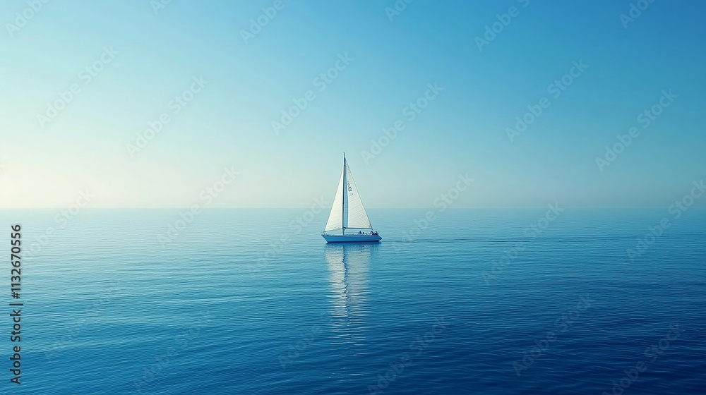 Obraz premium Endless Horizon: Sailboat in a Vast Blue Ocean - made with Generative AI