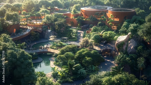 A modern zoo design featuring themed enclosures. photo