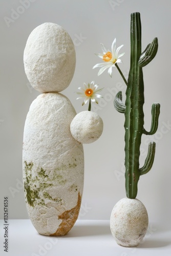 stone cactus flowers home decoraion photo