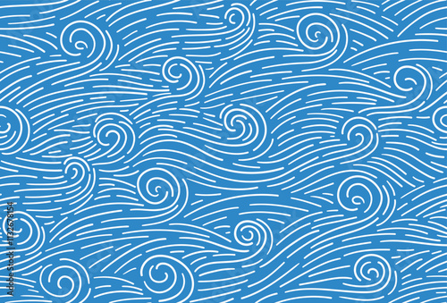 Seamless abstract blue sea background. Hand made vector white weaves