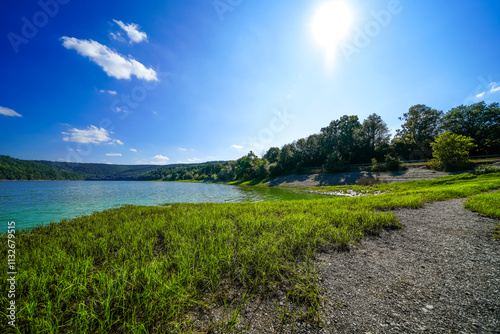 View of the Edersee and the surrounding nature at the lake. Landscape in the Edertal near Harbshausen.
 photo