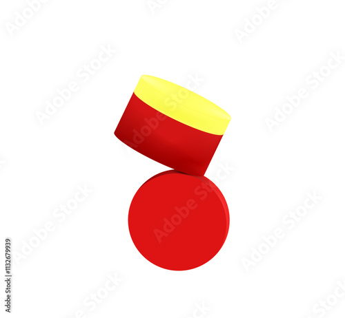 3D Rendered Yellow and Red Cylinder Display Platform
