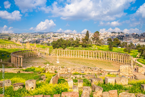 Oval Forum and Cardo Maximus at Jerash, Jordan photo