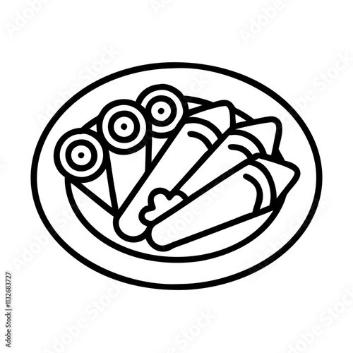 fajitas platter icon, cinco de mayo line art, mexican fiesta icon - simple black line art icon of fajitas platter for cinco de mayo celebrations. mexican fiesta vector art.