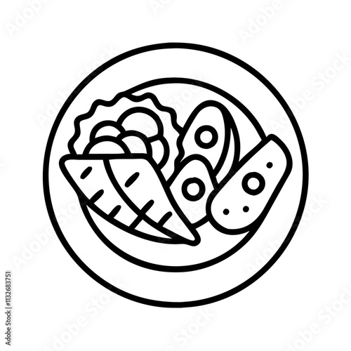 fajitas platter icon, cinco de mayo line art, mexican fiesta icon - simple black line art icon of fajitas platter for cinco de mayo celebrations. mexican fiesta vector art.