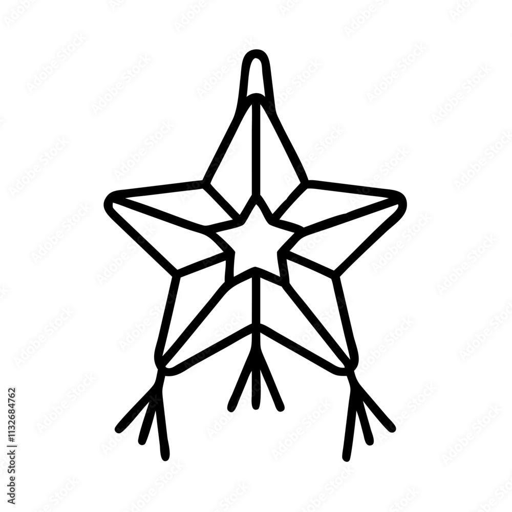 Obraz premium mexican star pinata icon, cinco de mayo line art, mexican fiesta icon - simple black line art icon of mexican star pinata for cinco de mayo celebrations. mexican fiesta vector art.