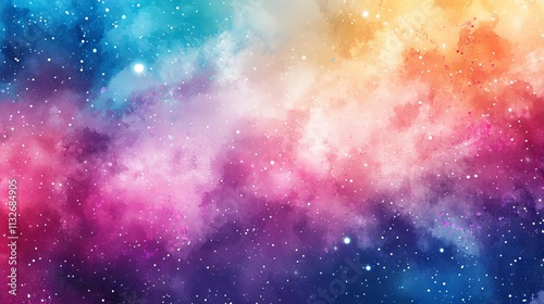 Vibrant cosmic watercolor vector illustration of a colorful space background with stars, nebulas, and galaxies in deep blues, purples, and pinks photo