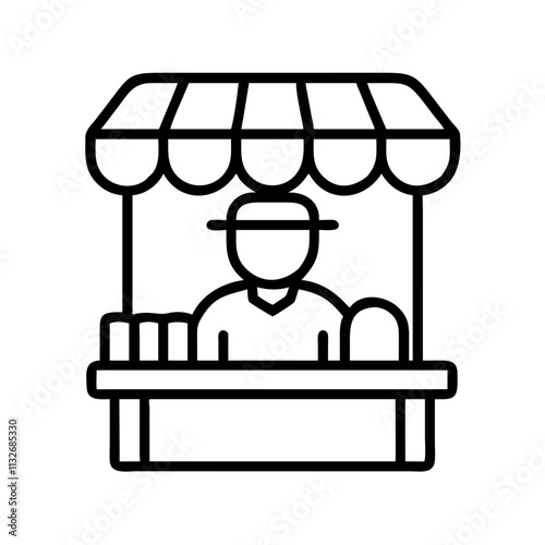 street market vendor icon, cinco de mayo line art, mexican fiesta icon - simple black line art icon of street market vendor for cinco de mayo celebrations. mexican fiesta vector art.