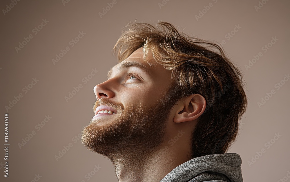 Obraz premium A man wearing color casual clothing with smiling, side view, portrait