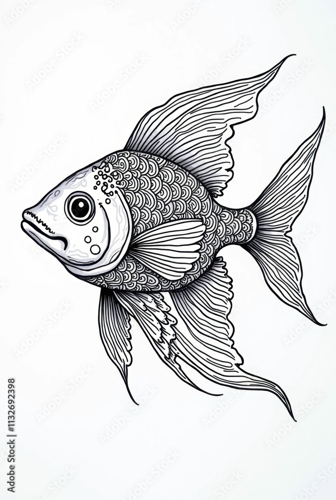 Fototapeta premium Fish Coloring Page with Mandala Water Patterns