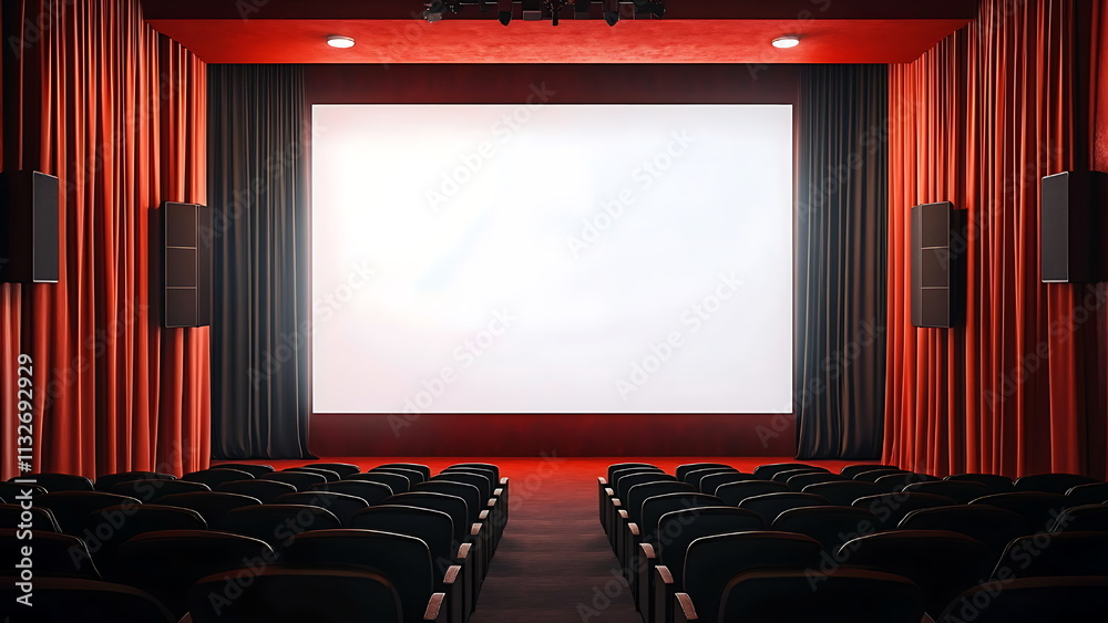Fototapeta premium cinema room with blank screen and red curtain