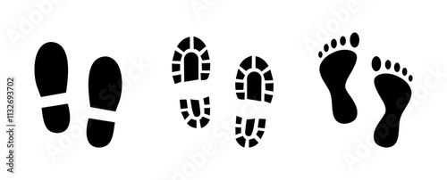 Human foot and shoe print icons set vector illustration isolated on white background