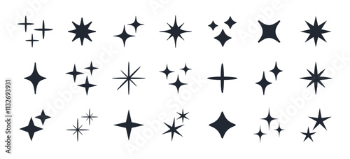 Sparkle, star, twinkle icons set isolated on white background vector illustration.