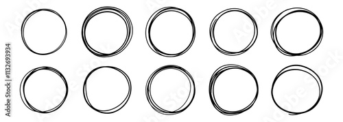 Hand drawn circle doodle sketch frame set isolated on white background vector illustration.