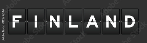 Black color analog flip board with word finland on gray background