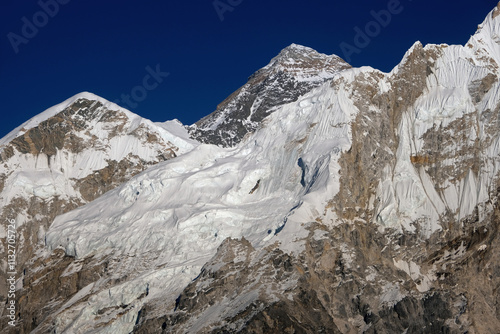 Amazing scenery of snowy Mount Everest. View from Kala Patthar viewpoint. Everest Base Camp, Sagarmatha National Park, Khumbu valley, Nepal, Himalayas photo