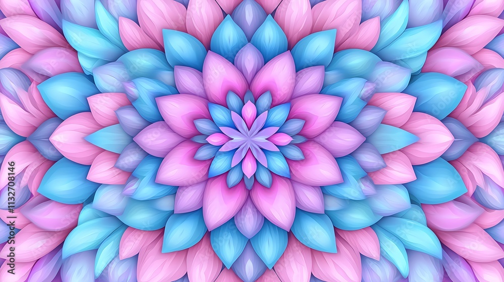 Obraz premium Pastel pink and blue floral mandala pattern.