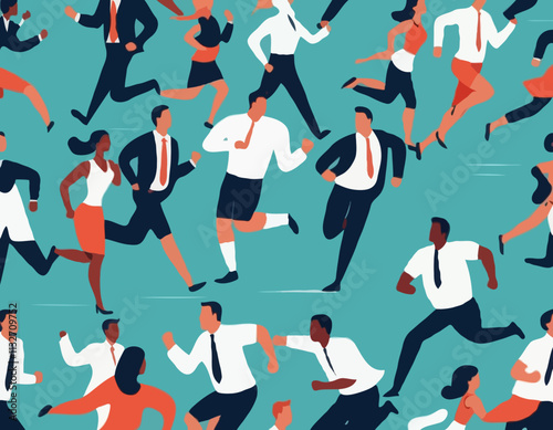 Business rivalry concept. Vector illustration in flat style of a group of diverse people in business attire running in a race. Isolated on background