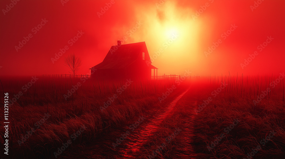 Fototapeta premium Crimson Sunset Farmhouse 