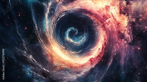 Abstract vortex space background with spiral galaxy design – creative cosmic wallpaper featuring futuristic swirls, stars, and nebulae – digital art illustration for posters and banners photo