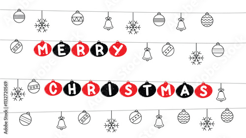 christmas ball with christmas tree decoartion hangings bells snowflakes wire lights festive mood banner for web page design red and white pretty simple minimal concept illustration merry christmas 