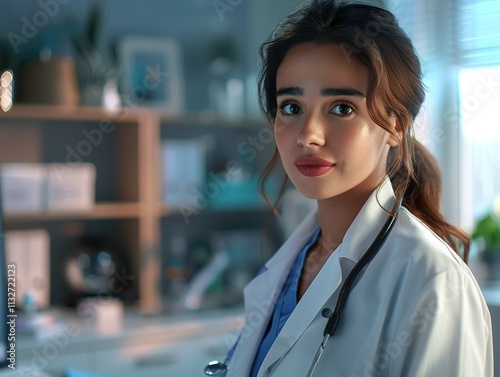 Attentive Woman Doctor Examining Patient, Discussing Medical Case in Clinic photo