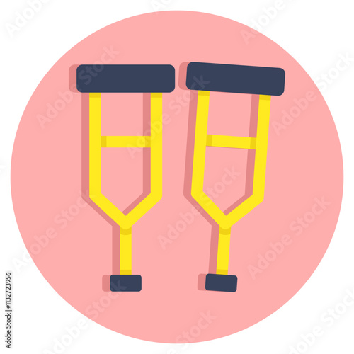 Walking stick icon, flat design of crutches