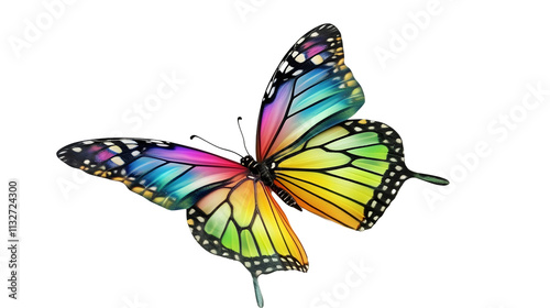 A white butterfly with colorful watercolors. PNG transparent.
